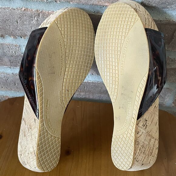 Stuart Weitzman Platform Wedge Sandal 7M Brown Cork Slide Slip On - Picture 9 of 13